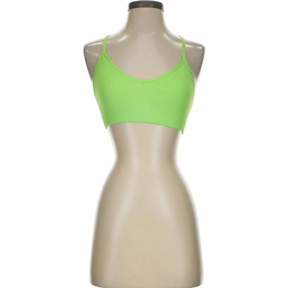 Good American Neon Green Ribbed V-Neck Crop Camisole